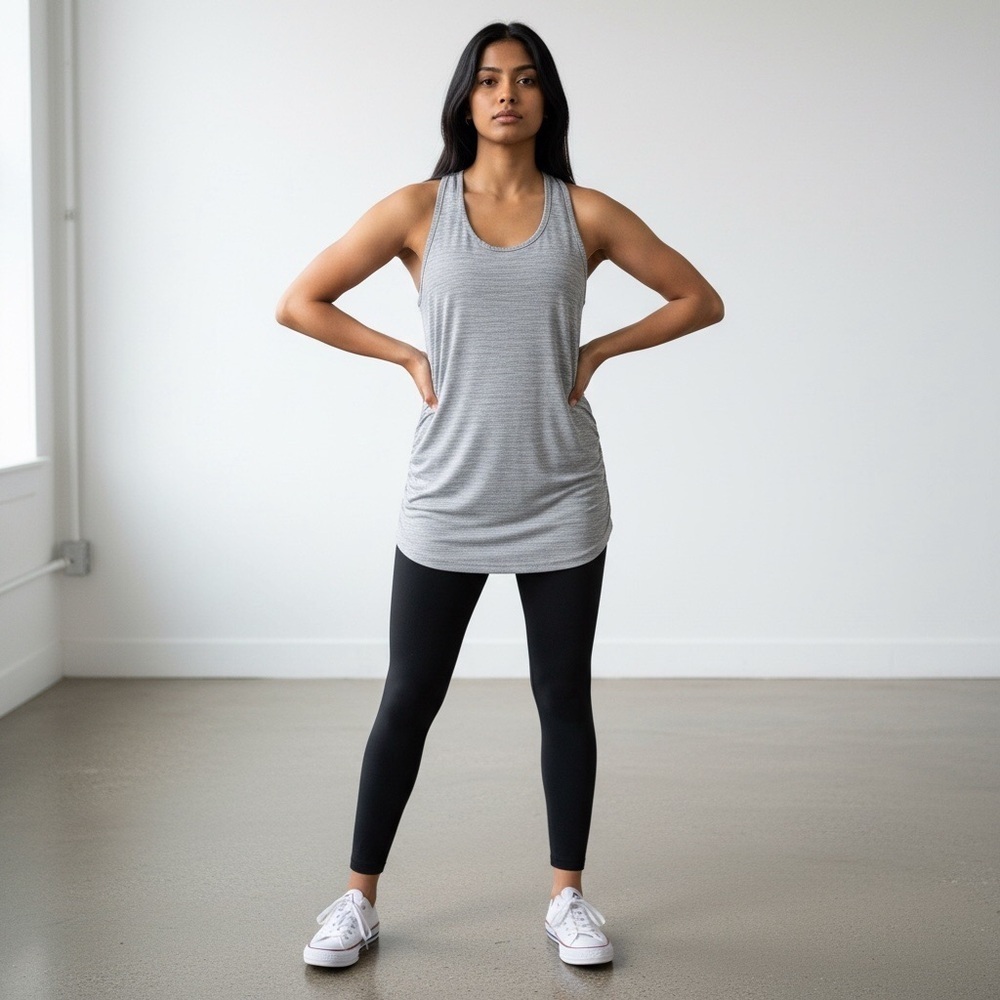 Athleta Tank Top Women’s Active Seamless Scoop Neck Razor Bk Heather Gray Size-M